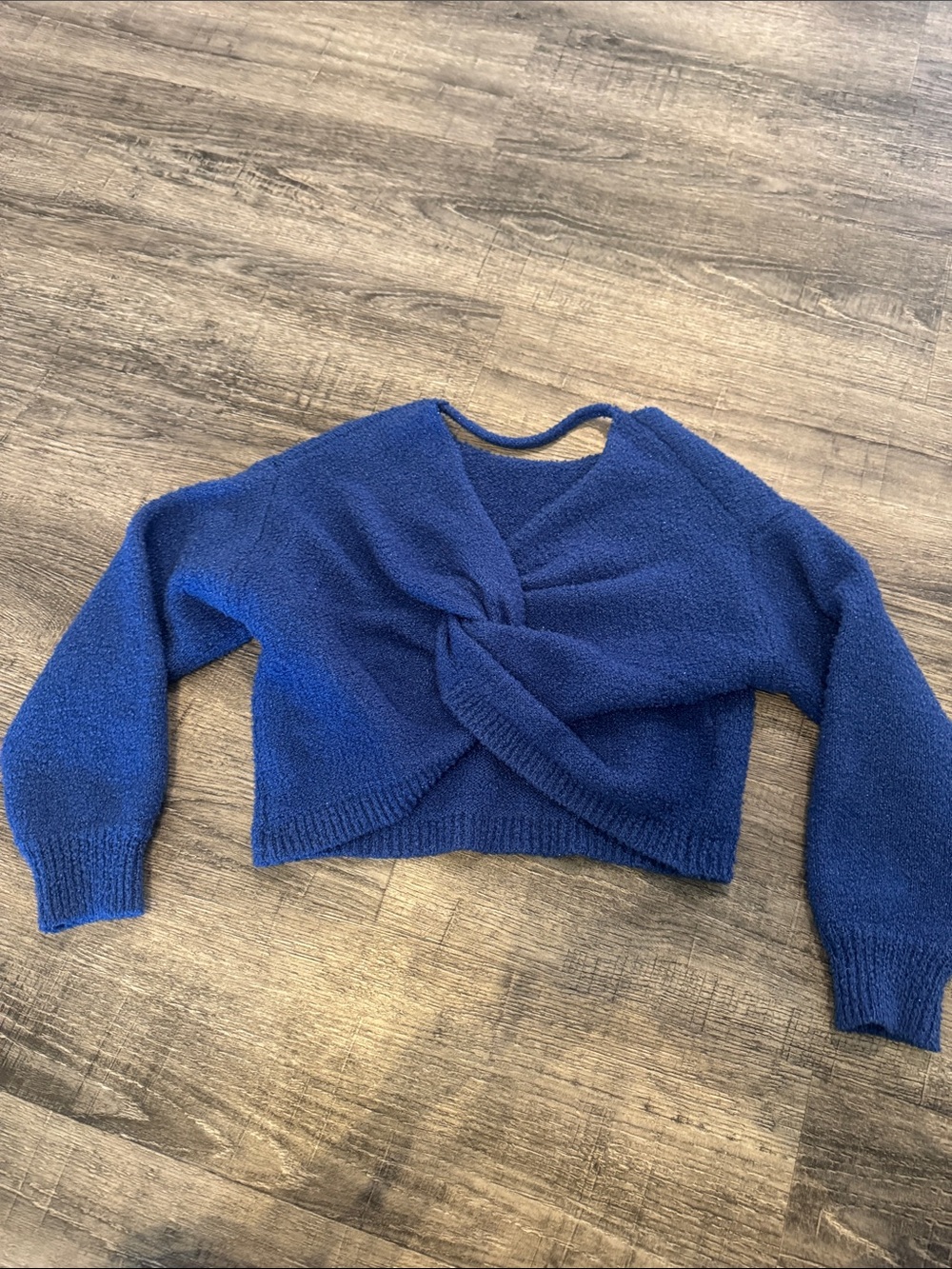 Blue Twist-Back Girls Crop Sweater